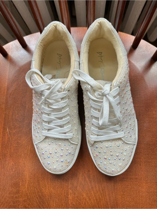 Betsey Johnson Shoes - Betsey Johnson White Crystal-Embellished Lace-Up Sneakers
